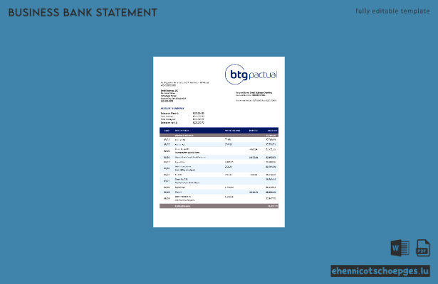 BTG Pacific Bank Geschäftskontoauszug (Word- und PDF-Beispiel)